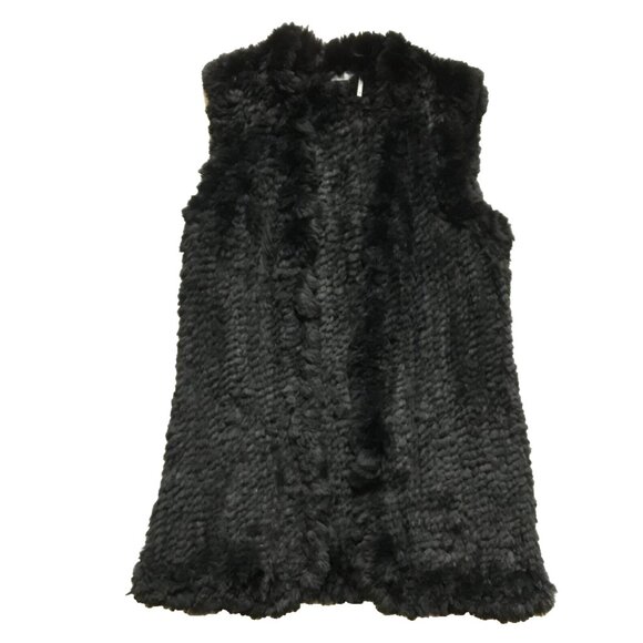 NWOT Love Token Fur Vest Jacket Womens Medium Black Rabbit Midi Mid Length NEW - Picture 1 of 13